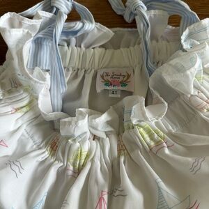 The Smocking Place Girls' White Sailboat Print Sundress - 4T